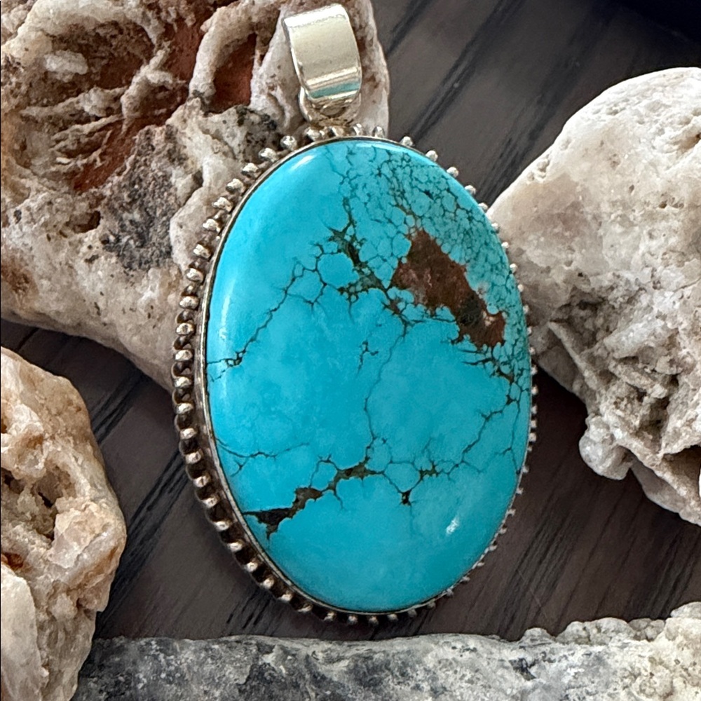 Gorgeous Genuine Turquoise Pendant 925 silver